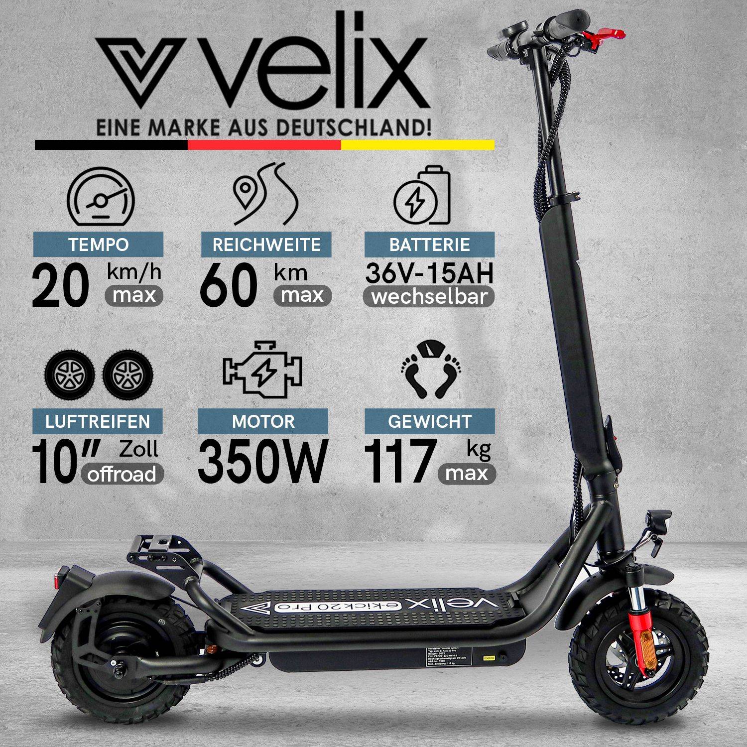 Rolektro E-Kick 20 Pro SW 20kmh 60km 350W 120kg E-Scooter ABE